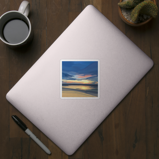 Photographic Reflective Orange and Blue Cloudy Sunset Painting, Made by EndlessEmporium by EndlessEmporium